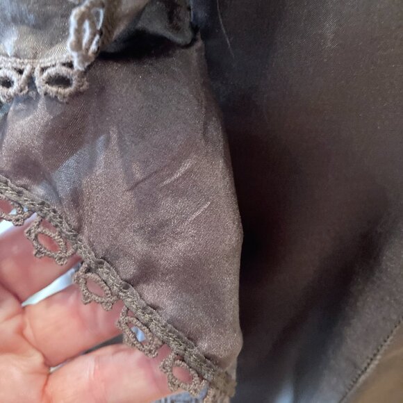 Lucky brand button front lace trim silk blouse Sz M square collar flutter sleeve - Picture 2 of 14